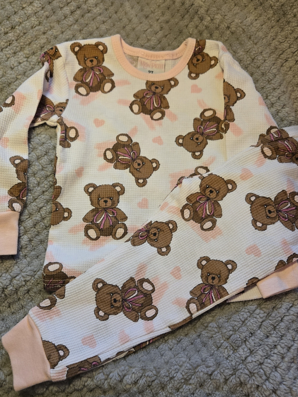 Mon Petite Waffle Knit Girl Pajama Set - Size 2T EUC